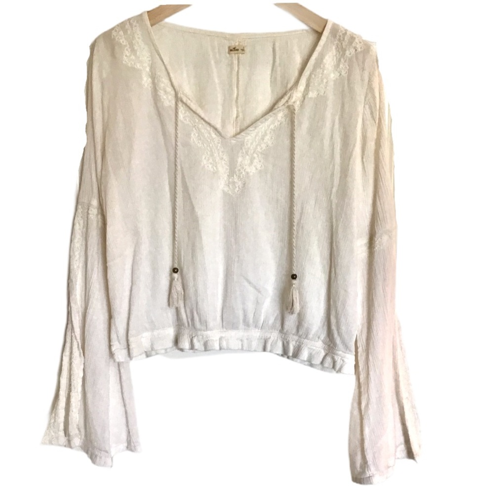 Hollister Boho Ivory Blouse with Slit Bell Sleeves